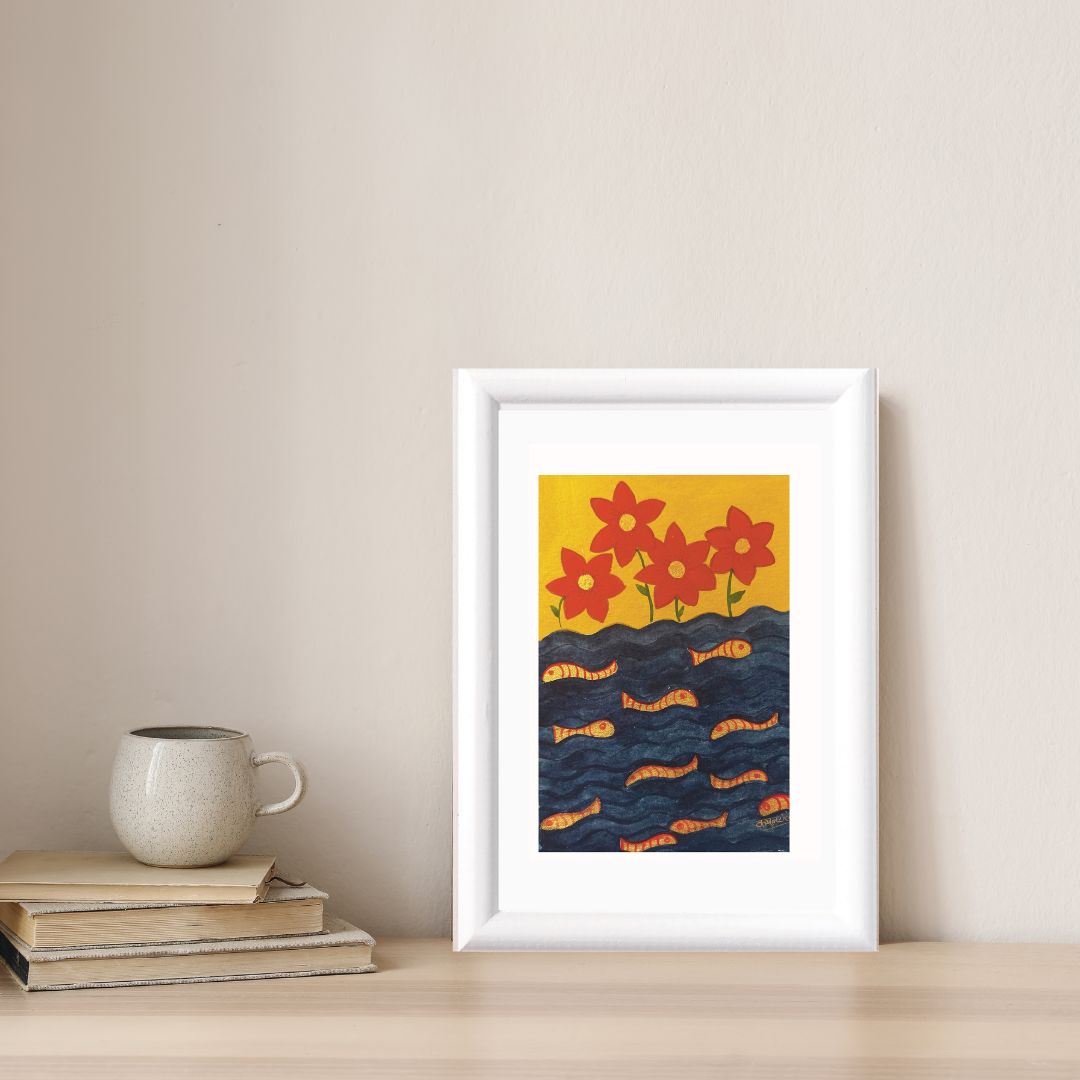 Red flowers with gold fish - Image 3